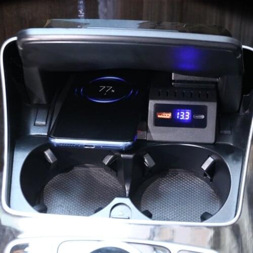 15W car QI wireless charging phone charger for Mercedes Benz W205 AMG C43 C63 GLC 43 GLC 63 X253 C300 C Class GLC accessories