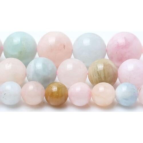 Natural Colorful Morganite Stone Beads Round Loose Beads for Diy Bracelet Accessories Jewellery Making 15 inche/strand