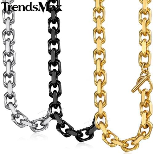 Trendsmax 9mm Mens Necklace Gold Cable Link Stainless Steel Chain Party Gift Jewelry 55cm 60cm KNM53