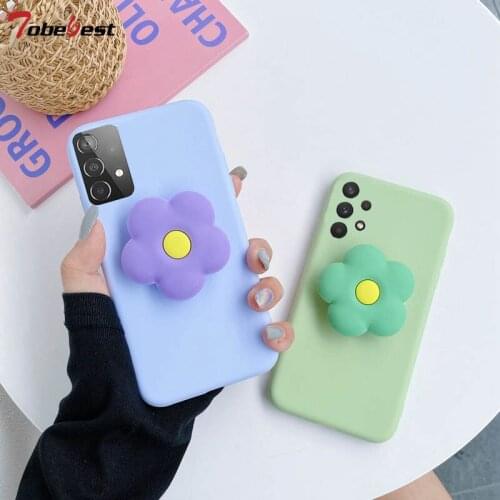 3D Flower Phone Holder Case For Samsung Galaxy A32 A42 A52 A72 A12 A22 A82 4G 5G Coque Matte Soft TPU Cover