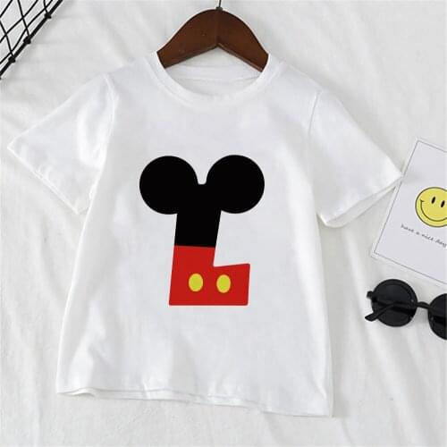 Disney Kids Tshirt Mickey Mouse Front Letter Print Girls Tshirts Harajuku Element Nice O-Neck Kids Tshirt Children Clothes