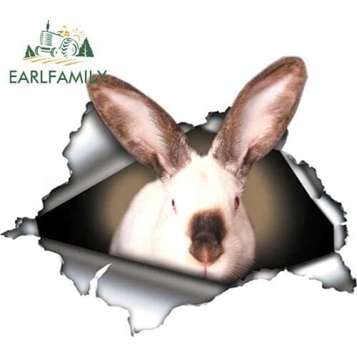 EARLFAMILY 13cm x 10.3cm Californian Rabbit Car Sticker Torn Metal Decal Reflective Stickers Skateboard Luggage Car Decoration