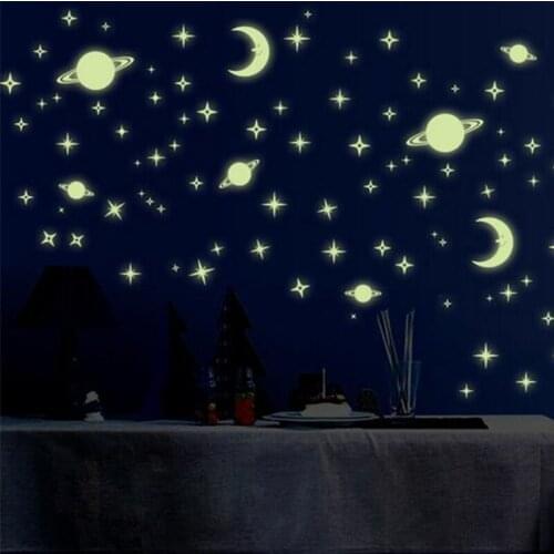 Fluorescent Wall Sticker Stars Moon Home Decor Luminous Space Planets Wall Stickers Boy Children Room Decals