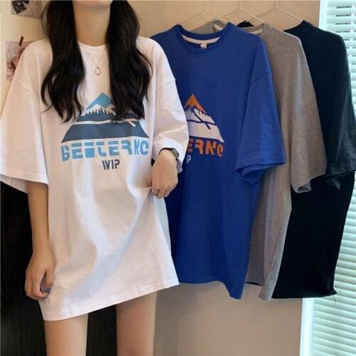 Harajuku y2k Women Casual Loose T Shirt Summer Clothing Short Sleeve Kawaii Snow Mountain Printing Oversize T-shirt Hip Hop Tops