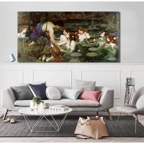 Holover Canvas Oil Painting Wall Art Aesthetic Home Decor Romanticism William Waterhouse"Hylas and the Nymphs"Artwork Poster