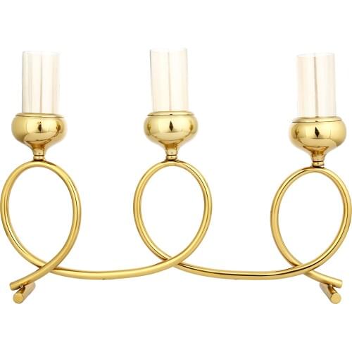 Vitale İmera Gold Metal 3Lü Candle Holder-AK.HC0003-Width: 8 Length: 51 Height: 36