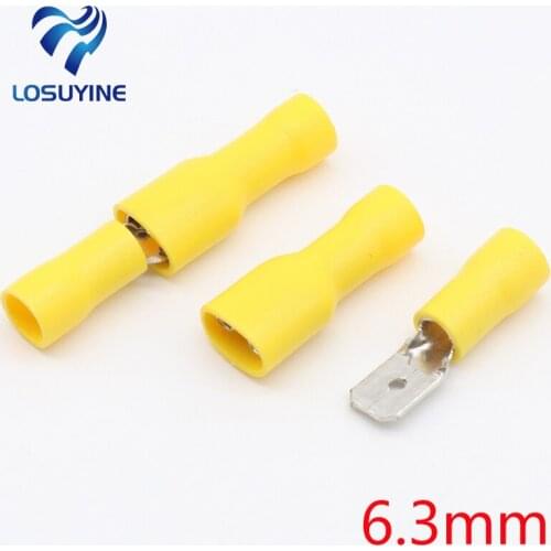 6.3mm Yellow 25 Female 25 Male Spade Insulated Electrical Crimp Terminal Connectors
