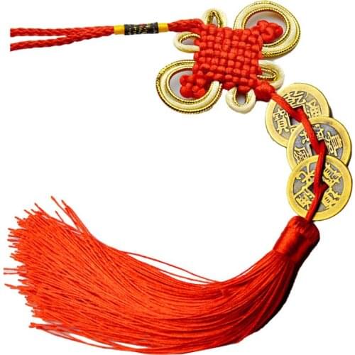 Chinese Knot Feng Shui Lucky Wealth 3/6/8/9/10 Coins For Home Car Hanging Tassel RED