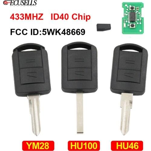 2 Button Remote Car Key 433Mhz ID40 Chip HU46/HU100/YM28 Uncut Blade For Opel Corsa C Meriva Tigra Combo Van FCC ID: 5WK48669