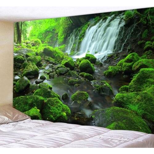 Beautiful Forest Waterfall Home Art Tapestry Psychedelic Scene Bohemian Decorative Tapestry Hippie Yoga Mat Sheets Sofa Blanket