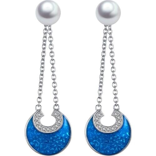 LOVANS 925 Sterling Silver Earrings Bule Dripping Oil Peal Romantic Drop Earing Claw Setting For Women Anniversary Engagement