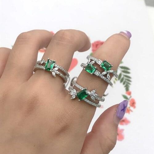 Fashion Rings 7 Styles Square Green Zircon Geometry Unique Jewelry For Charm Women Wedding Engagement Statement Dainty Gifts
