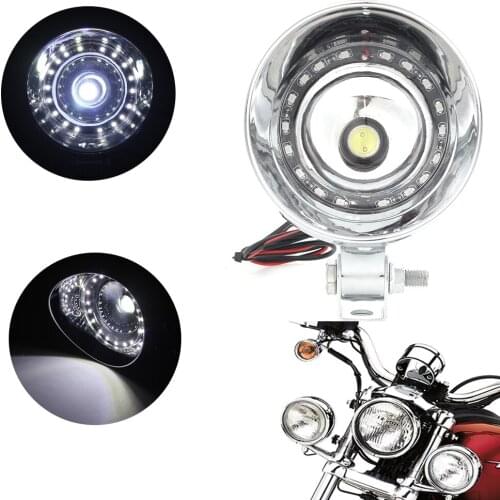 Motorcycle Chrome LED Headlight For Harley Passing Spot Fog Lamp Angel Eyes Ring For Honda Shadow ATV UTV Car Vehicle Off-Road