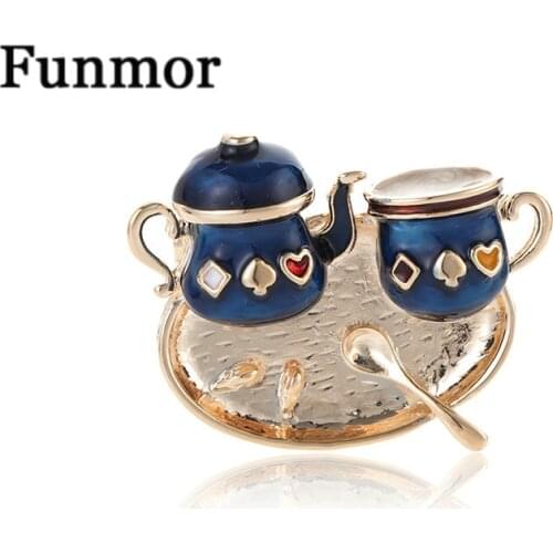 Funmor New Exquisite Coffee Cup Brooches Enamel Pins For Women Men Work Bar Decoration Accessories Alloy Corsage Coat Ornaments