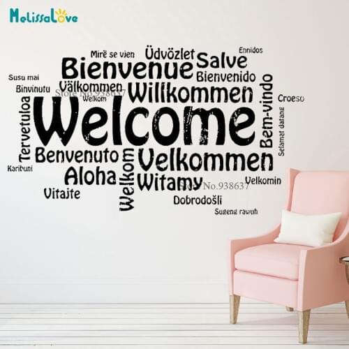 Welcome Word Handmade Stickers Many country language Hello Reception Sign Decal Window decor Removable Vinyl Wall Sticker BA101