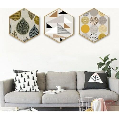 Tree Leaf Hexagon Canvas Painting Posters and Prints Oil Painting Wall Art Canvas Framed Home Decoration Hallway Bedroom Picture