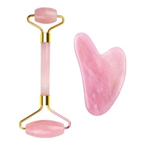 Jade Massage Facial Massager Facial Relaxation Lifting Tool Jade Rolling Stone Natural Rose Quartz Massager Beauty Skin Care Set