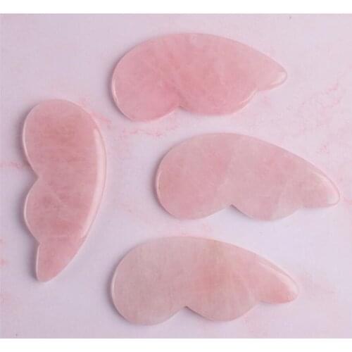 New 50pcs/lot Gua Sha Scraping Massage Tool Natural Rose Aventurine GuaSha Stone Wing-shape Guasha Board Traditional Scraper