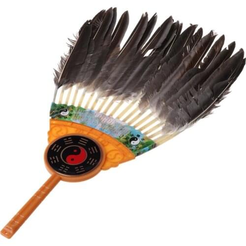 New Ancient Chinese Zhuge Liang Black Feather Hand Fan Bamboo Fan Decoration Dance