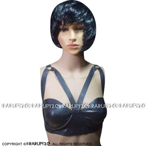 Black Sexy Latex Bra With Buttons At Back And O Ring Rubber Lingerie Brassieres BRA-0023