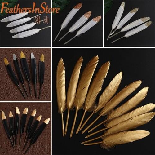 Gold Plating Duck Feathers for Crafts 100pcs 10-15CM Assesoires Plume DIY Goose Feathers for Making White Wedding Feathers