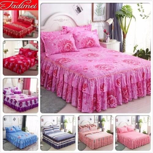 Pink Couple Adult Wedding Kids Girl Bed Skirts Single Double Twin Full Queen Size Bed Sheet Cover Linen Bedspreads Bedskirt 1.5m