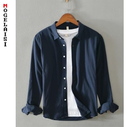 Men Casual shirt Autumn long sleeve solid top shirts for man 100% cotton Comfortable soft 4color clothing chemise homme XXXL 748