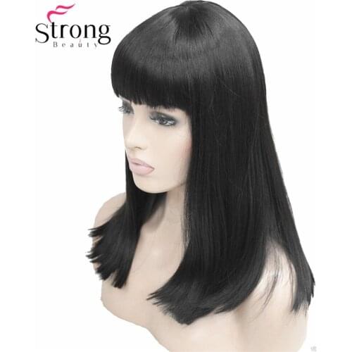 StrongBeauty Womens Synthetic Wigs Hair Black/Blonde Long Straight Neat Bang Style Natura Wig Hair