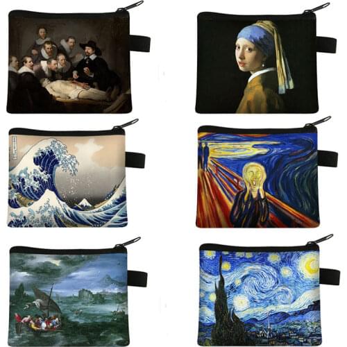 Van Gogh / Da Vinci Art Women Purse Bag Starry Night Card bag / Mona Lisa Lady Earphone bag fashion popular Lipstick bag