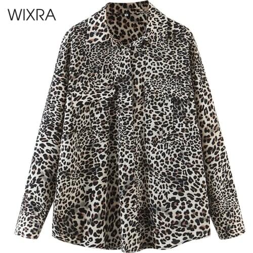 Wixra Chiffon Blouse Long Sleeve Leopard Blouse Turn Down Collar Female Office Shirt Tunic Casual Loose Tops 2021 Spring