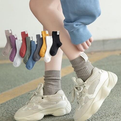 Japanese Korean Style High School Girls High Socks Solid Color Black White Long Socks Cotton Knitting Women Harajuku Crew Socks
