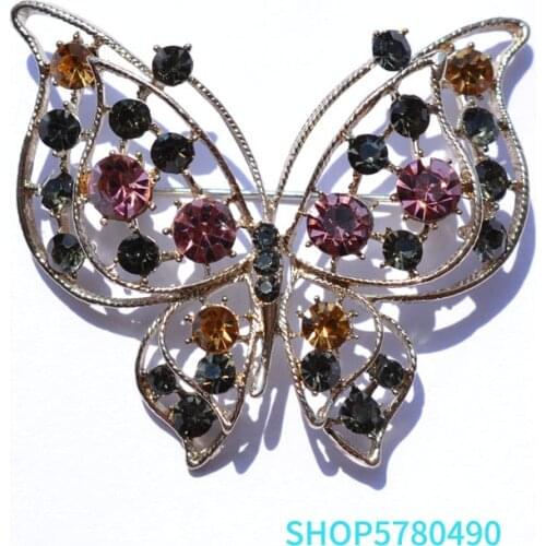 Fashion Jewelry Luxury Multi Color Butterfly Brooches for Women Rhinestone Elegant Brooch Breast Pin Ladies Party Decoration
