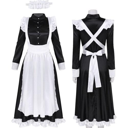 2021 Women French Manor Housekeeper Costume Maid Dress Cosplay White Elegant Ruffle Apron With Headpiece Halloween Costume