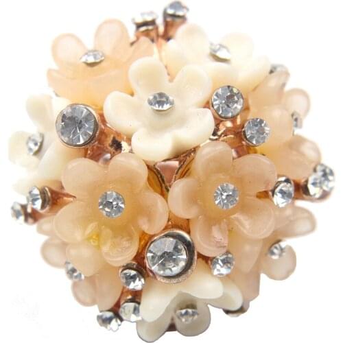 Champagne and Ivory Delicate Rhinestone Resin Flower Jewelry Big 30mm Statement Ring for Women
