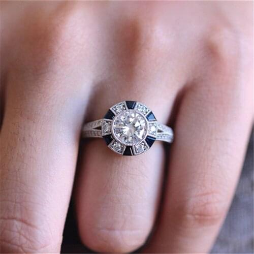 Elegant Silver Color Jewelry Ring for Women with Blue Gem Zircon Fashion Ring Wedding Party Gift Size 5-12 Cocktail Ring