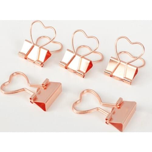 12pcs Fashion Rose Gold Color Binder Clip Cute Hollow Out Heart Shape Metal Binder Clips Photos Tickets Notes Letter Paper Clip