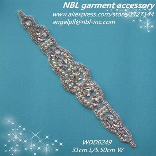 30 PIECES) Crystal bridal beaded rhinestone pearl applique iron on for wedding dress sash WDD0249