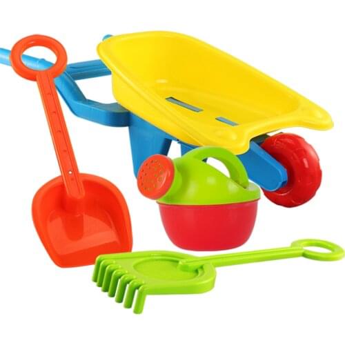 4Pcs/Set Kids Beach Toys Children Pretend Play Beach Sand Toy Set With Trolley Watering Can Shovel Rake Water Fun For Boy Girls