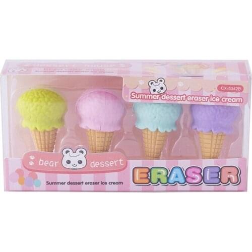 4 Pcs Cartoon Dessert Pencil Erasers Ice Cream/Lollipoo/Popsicle Erasers Cute Dssert Eraser for Christmas Party B