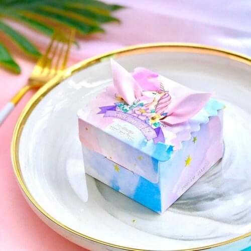 50 pieces/pack) Wholesale Ribbon Wing Unicorn Candy Box Green Red Best Wishes Thank You Gift For Wedding Baptism Birthday B055