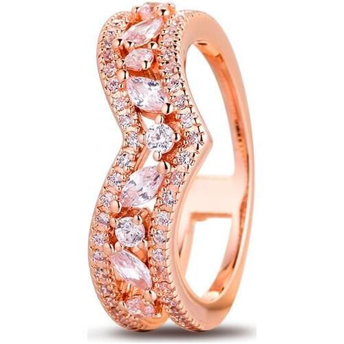 925 Sterling Silver Ring Plated Rose Gold Ring Sparkling Marquise Double Wishbone Rings 100% Authentic Free Shipping