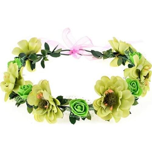 97QE Flower Headband Rose Handmade Flowers Floral Garland Hair Band Crown Tiara Decoration Adjustable Women Girls Headdress For
