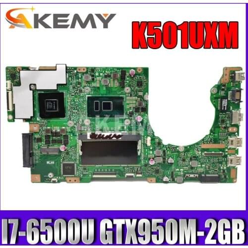 Akemy New! K501UXM Laptop motherboard For Asus K501UW K501UXM K501UQ original mainboard DDR4 4G-RAM I7-6500U GTX950M-2GB