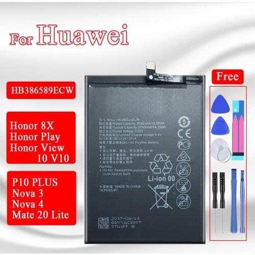 3750mAh HB386589ECW Battery For Huawei P10 plus Honor 8X View 10 V10 Play BKL-L09 BKL-AL20 BKL-AL00 COR-L29 Batteries +Tools