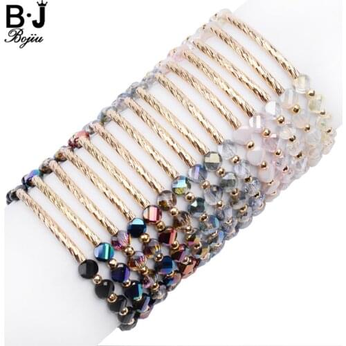 BOJIU Handmade Crystal Beads Customized Bracelets For Women Adjustable Gold Copper Tube Lady Bracelet Jewelry Dropshipping BC339