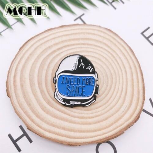 Cartoon Fun Blue Astronaut Helmet Letter Space Enamel Brooch Custom Alloy Badge Cowboy Clothes Bag Pin Accessories Jewelry Gift