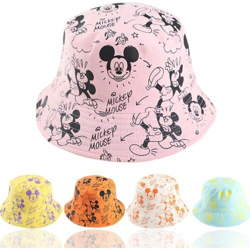 Disney Childrens Hat Spring and Autumn New Double-sided Cartoon Print Mickey Mouse Cute Pot Hat Shade Fisherman Hat Tide Gift