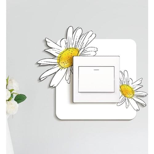 Daisy 3D cartoon Switch Sticker Modern switch decorative frame Socket protective cover with Hook self-adhesive wall sticker
