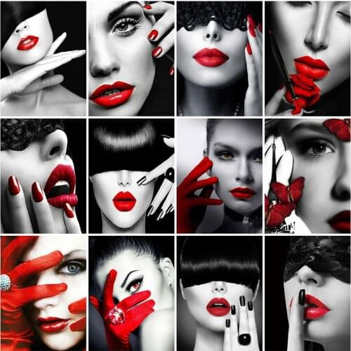 Evershine Diamond Embroidery Woman Full Square Round Diamond Painting Black Red Rhinestone Mosaic Portrait Cross Stitch Crafts