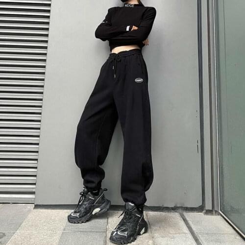 HOUZHOU Womens Sports Pants High Waist Straight Black Gray Jogging Harem Trousers Korean Fashion Loose Joggers Sweatpants